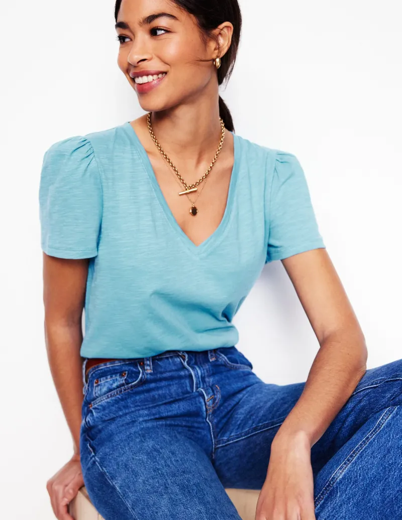 Nachtwäsche & Schlafanzüge | T-shirts & Tops | Boden T-Shirt mit V-Ausschnitt- Enteneiblau