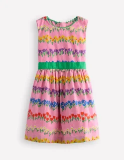 Kleider | Boden Vintage-Kleid aus Baumwolle und Leinen-Rosa Frühling Blumenmuster Streifen RosaFrühlingBlumenmusterStreifen