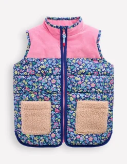 Mäntel & Jacken | Boden Weste aus Borg-Mix und Kragen-Saphirblau Nautisches Blumenmuster SaphirblauNautischesBlumenmuster
