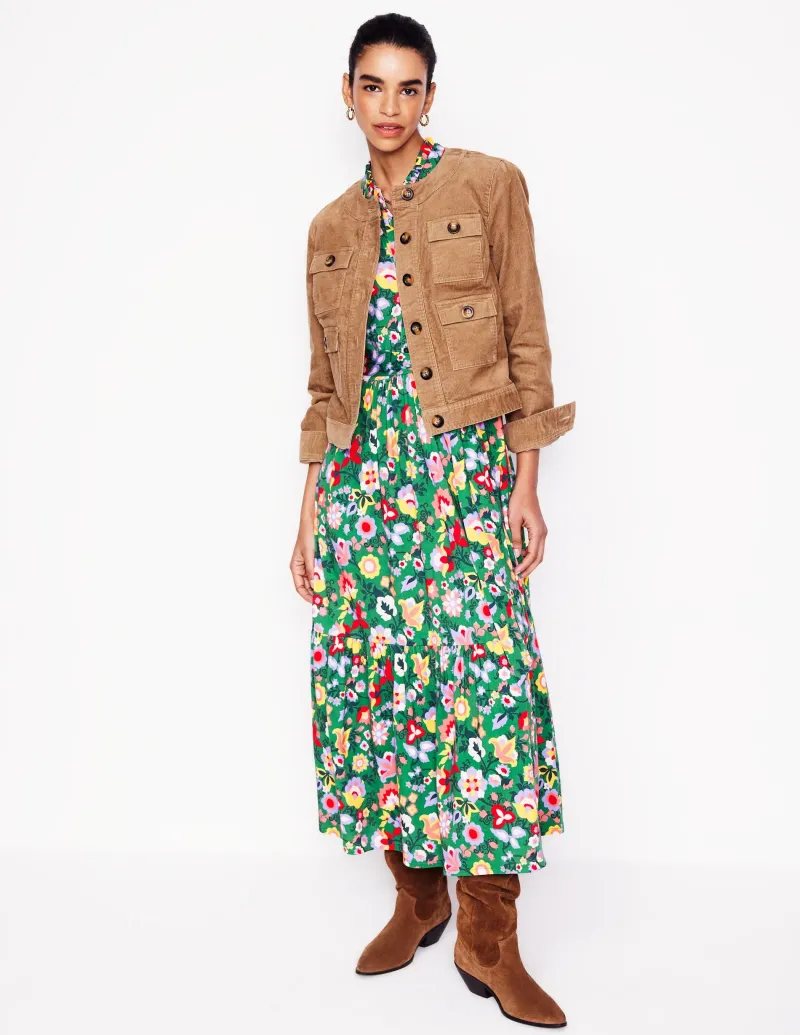 Kleider & Jumpsuits | Midi | Boden Willow Gestuftes Jerseykleid-Waldgras, Blühende Rebe Waldgras,BlühendeRebe