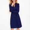 Kleider & Jumpsuits | Knielang | Boden Willow Kurzes Hemdblusenkleid mit Rüschen-Französisches Marineblau, Abstrakte Punkte FranzösischesMarineblau,AbstraktePunkte