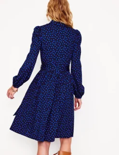 Kleider & Jumpsuits | Knielang | Boden Willow Kurzes Hemdblusenkleid mit Rüschen-Französisches Marineblau, Abstrakte Punkte FranzösischesMarineblau,AbstraktePunkte