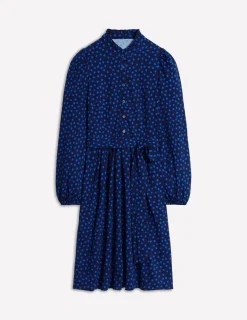 Kleider & Jumpsuits | Knielang | Boden Willow Kurzes Hemdblusenkleid mit Rüschen-Französisches Marineblau, Abstrakte Punkte FranzösischesMarineblau,AbstraktePunkte